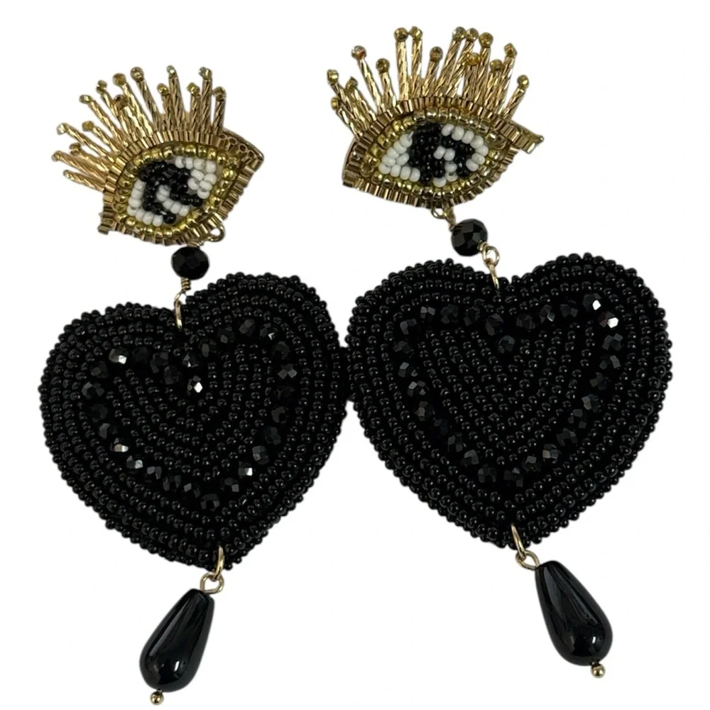 Chico’s Beaded Heart & Eye Dangle Earrings